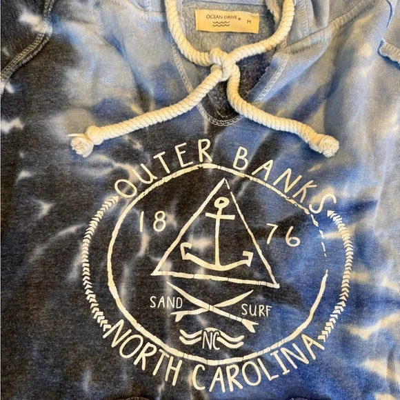 Ocean Drive Blue Tie-Dye Hoodie with White Anchor Graphic - Picture 2 of 3